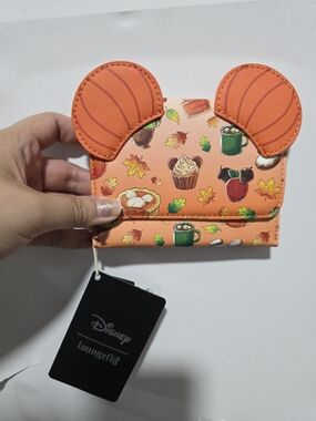 Loungefly Disney Orange Autumn Mickey Ears Kids Card Wallet